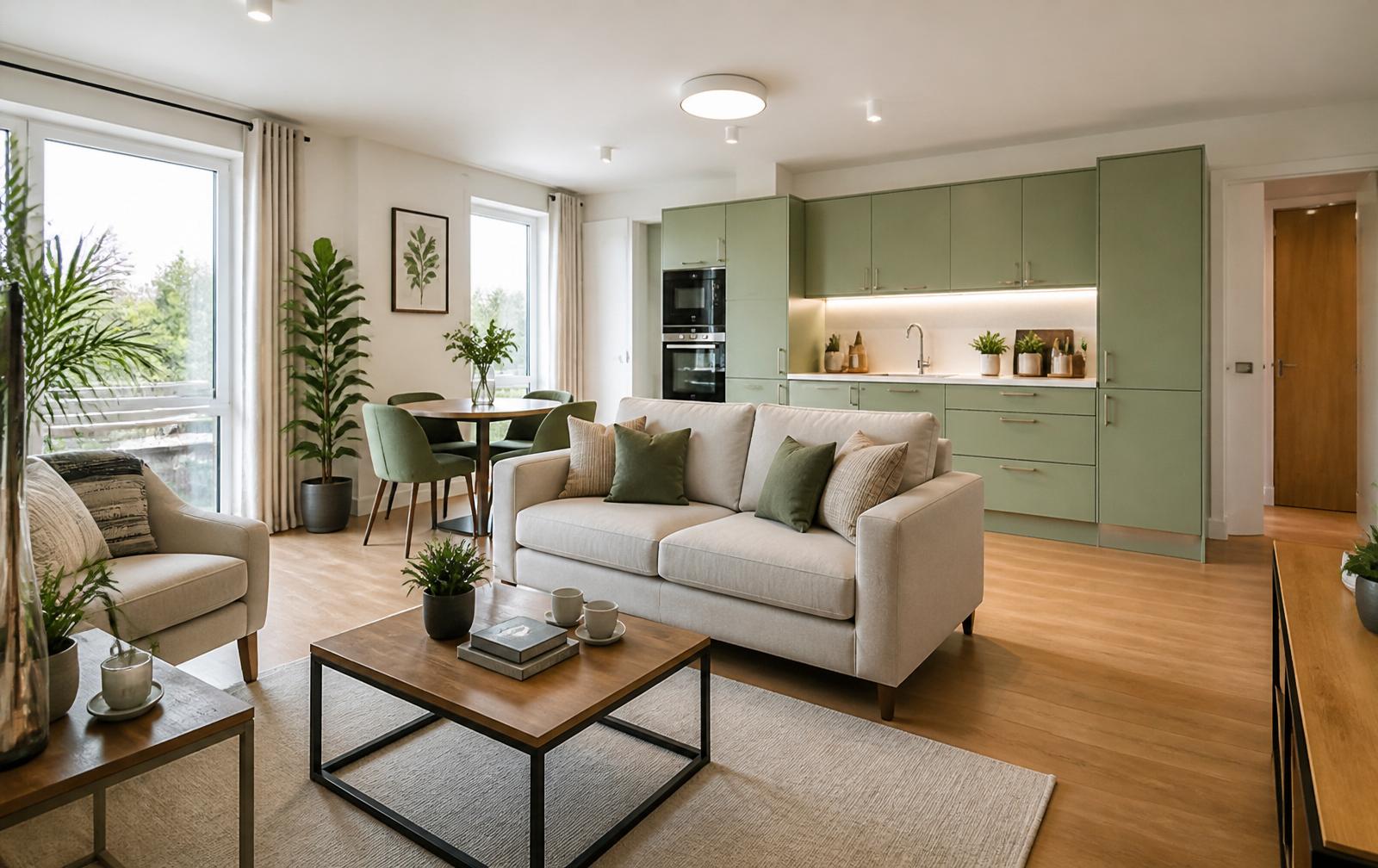 Bright accessible supported-living apartment interior