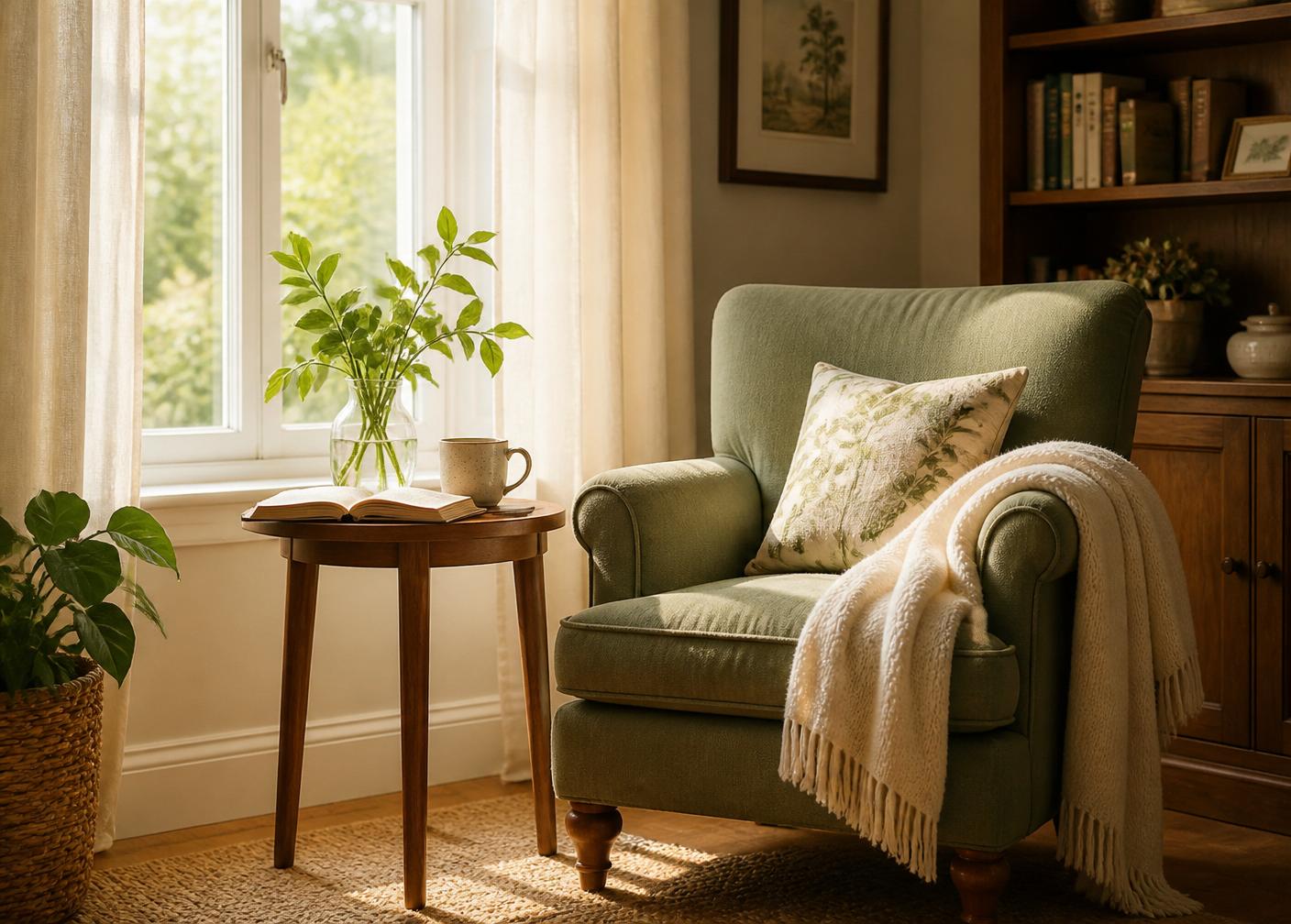 Warm sunlit residential interior representing dignified support at home